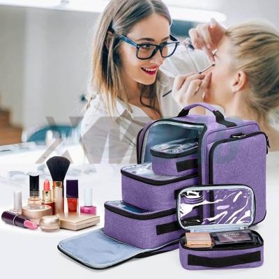 Polyester Water-Repellent Multifunctional Travel Makeup Cases with 4 Inner Removable Pouches