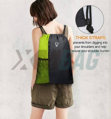 Nylon Waterproof Drawstring Backpacks with Water Bottle Mesh Pockets