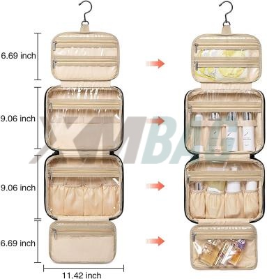 PVC Water Repellent 4 Sections Hanging Travel Toiletry Bags