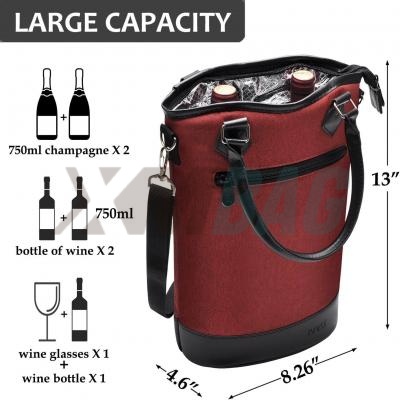 Polyester Waterproof Insulated Cooler Wine Carrier Tote Bags
